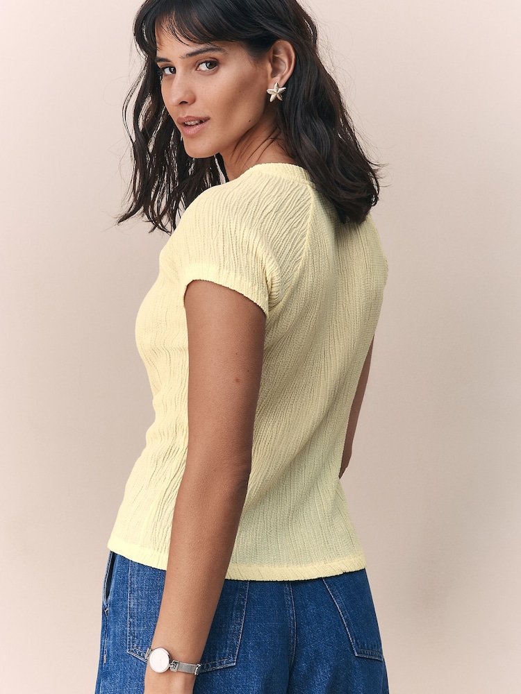 Lemon Yellow Raglan Short Sleeve Textured Top - Image 2 of 8