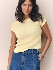 Lemon Yellow Raglan Short Sleeve Textured Top - Image 3 of 8