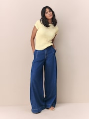 Lemon Yellow Raglan Short Sleeve Textured Top - Image 4 of 8