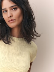 Lemon Yellow Raglan Short Sleeve Textured Top - Image 5 of 8