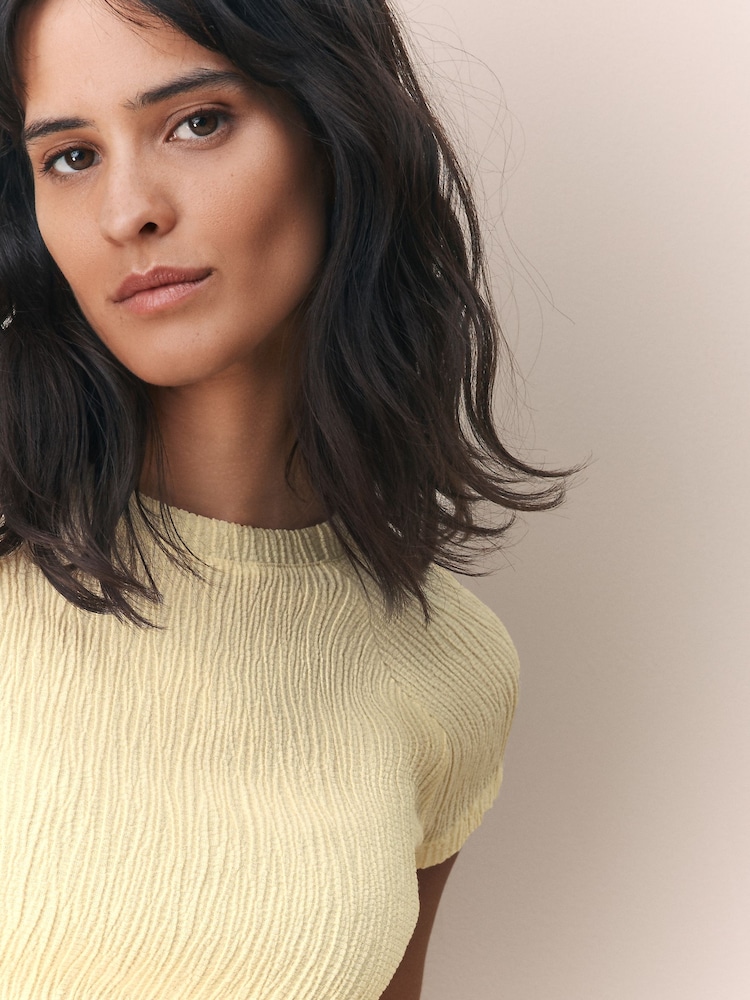 Lemon Yellow Raglan Short Sleeve Textured Top - Image 5 of 8