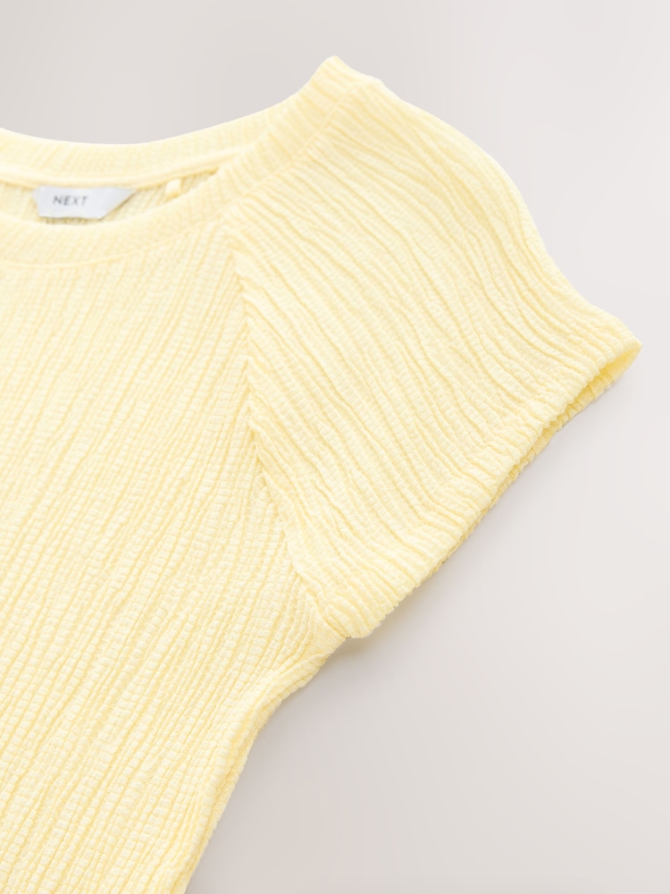 Lemon Yellow Raglan Short Sleeve Textured Top - Image 7 of 8