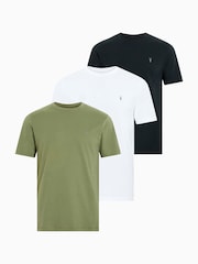 AllSaints Opt Wht/Green/Blk 100% Organic Cotton Brace Crew T-Shirts 3 Pack - Image 1 of 7