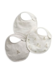 Mamas & Papas Teddy Bear 100% Cotton Brown Bib Set 3 Pack - Image 1 of 1