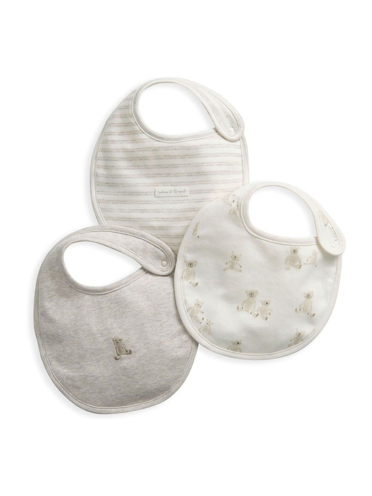 Mamas & Papas Teddy Bear 100% Cotton Brown Bib Set 3 Pack - Image 1 of 1