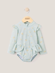 Mamas & Papas Green Frill Long Sleeve Swimsuit - Image 1 of 2