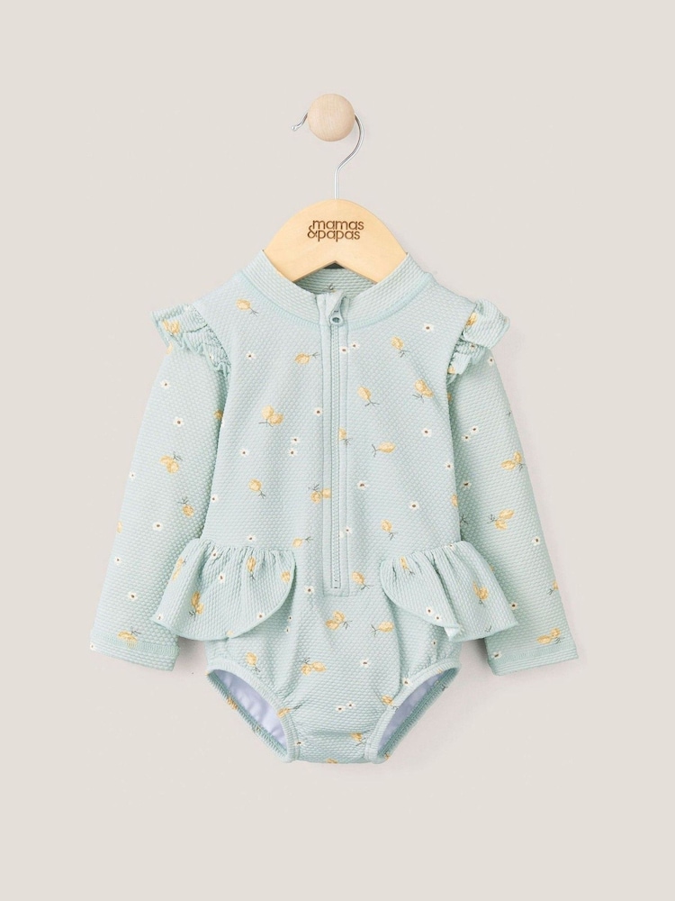 Mamas & Papas Green Frill Long Sleeve Swimsuit - Image 1 of 2 Mamas & Papas Green Frill Long Sleeve Swimsuit - Image 1 of 2