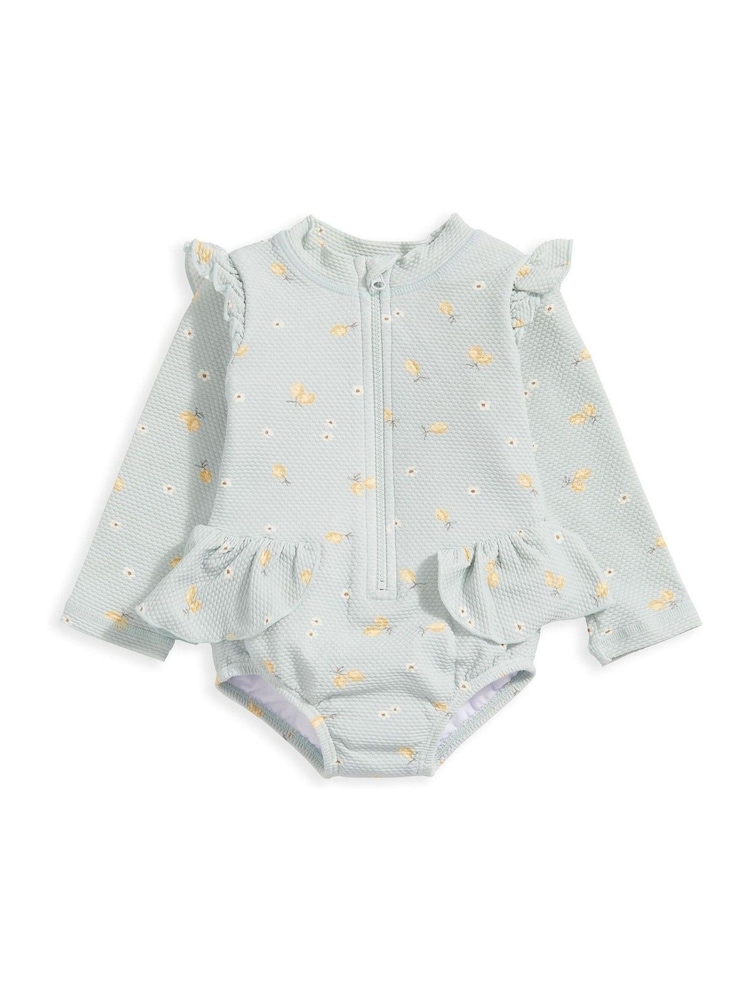 Mamas & Papas Green Frill Long Sleeve Swimsuit - Image 2 of 2