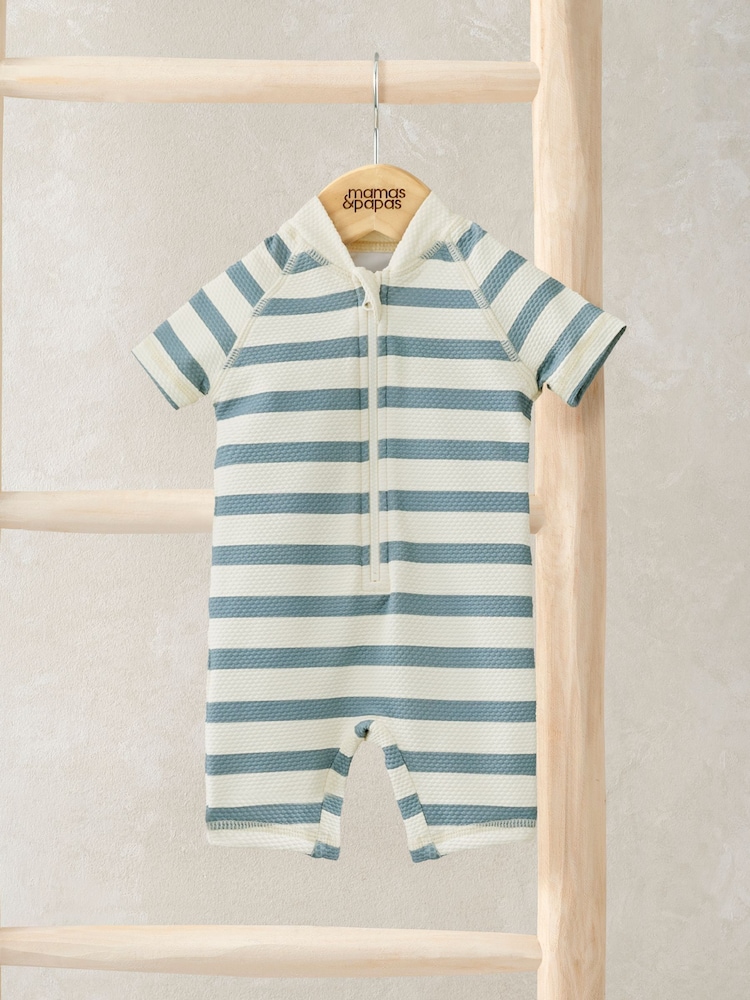 Mamas & Papas Blue Textured Stripe Short Sleeve Rashsuit - Image 1 of 1