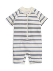 Traje azul de manga corta con diseño texturizado a rayas con protección solar de Mamas & Papas - Imagen 2 de 2
