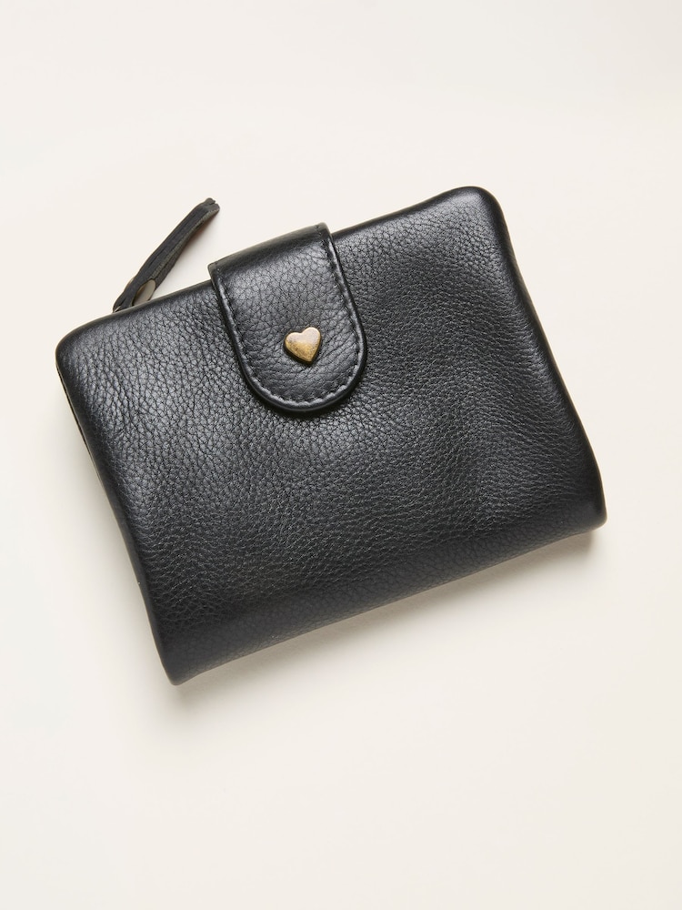 FatFace Black Heart Detail Leather Purse - Image 1 of 2 FatFace Black Heart Detail Leather Purse - Image 1 of 2