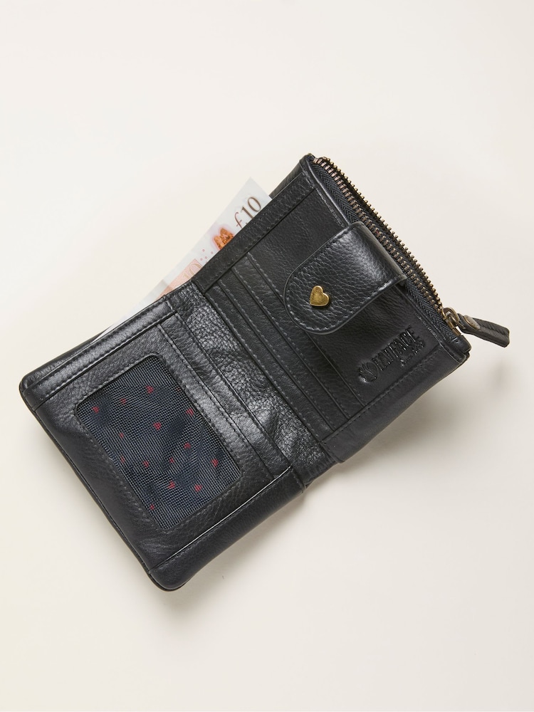 FatFace Black Heart Detail Leather Purse - Image 2 of 2 FatFace Black Heart Detail Leather Purse - Image 2 of 2