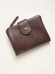 FatFace Chocolate Brown Heart Detail Leather Purse - Image 1 of 2