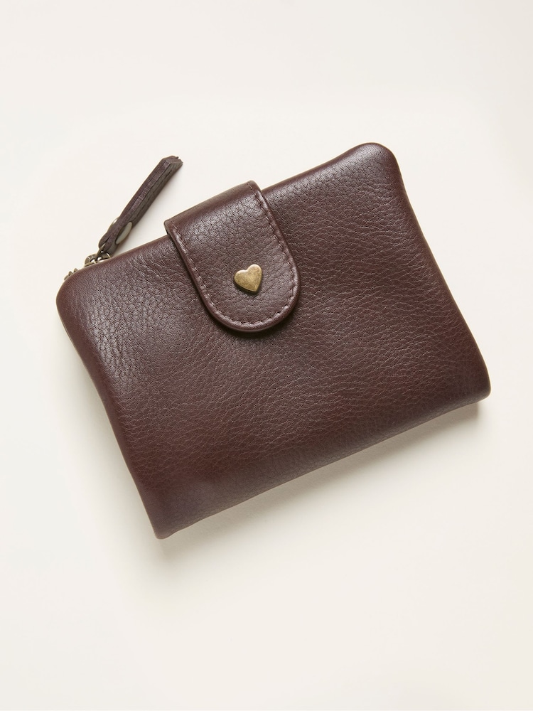 FatFace Chocolate Brown Heart Detail Leather Purse - Image 1 of 2 FatFace Chocolate Brown Heart Detail Leather Purse - Image 1 of 2