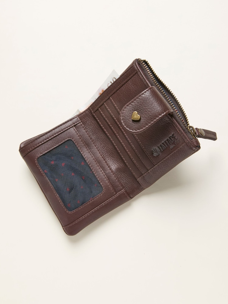 FatFace Chocolate Brown Heart Detail Leather Purse - Image 2 of 2 FatFace Chocolate Brown Heart Detail Leather Purse - Image 2 of 2