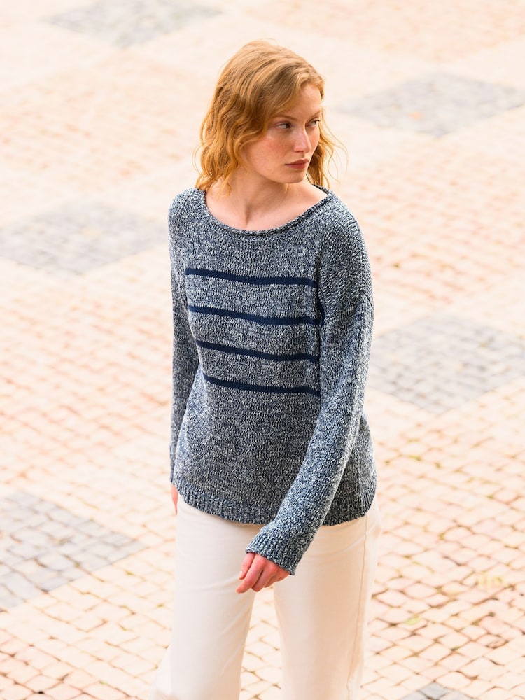 Celtic & Co. Blue Yarn Twist Breton 100% Cotton Jumper - Image 1 of 4