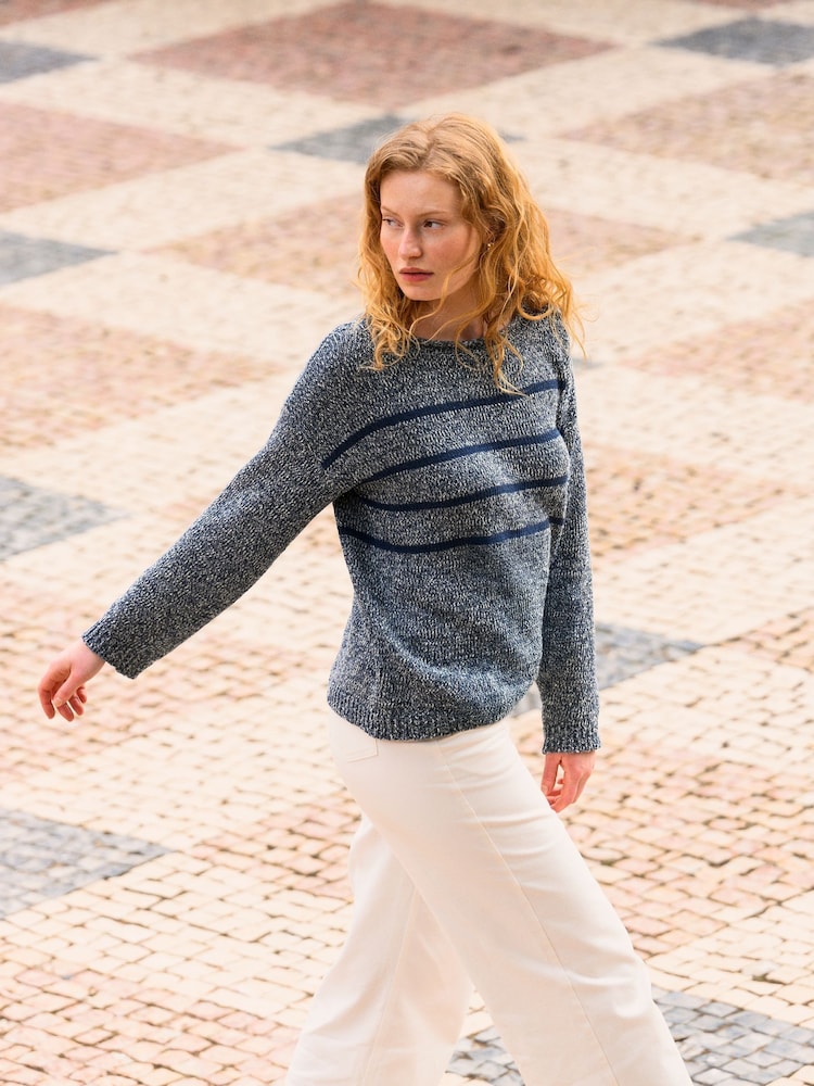 Celtic & Co. Blue Yarn Twist Breton 100% Cotton Jumper - Image 2 of 4