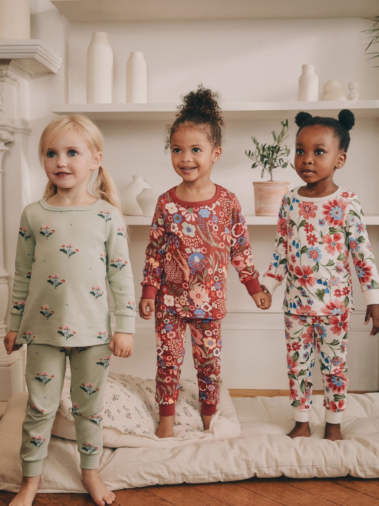 Red/Green Floral Snuggle Pyjamas 3 Pack (9mths-10yrs) - Image 1 of 11