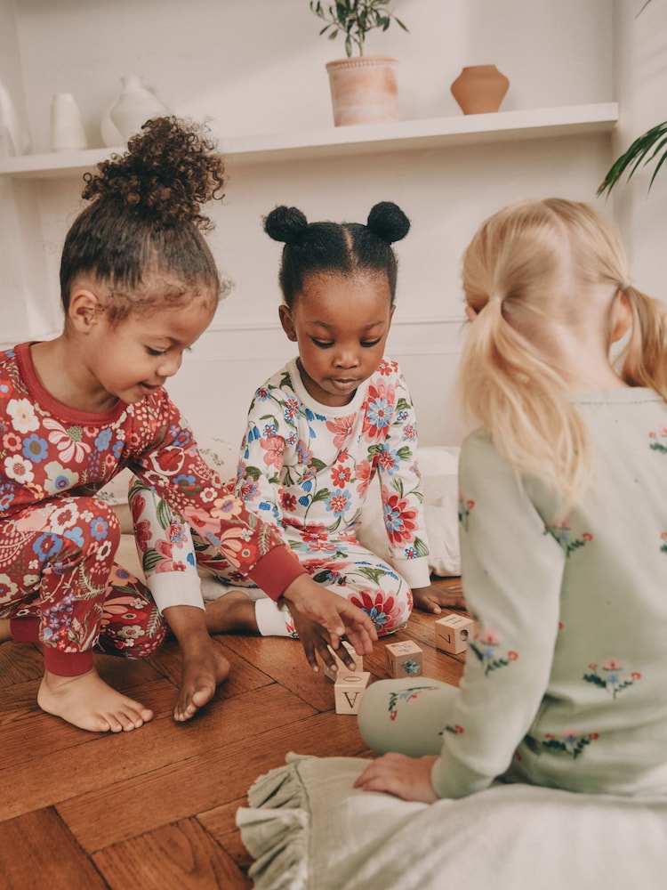Red/Green Floral Snuggle Pyjamas 3 Pack (9mths-10yrs) - Image 2 of 11
