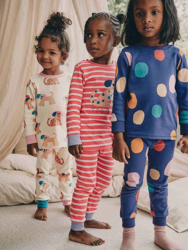 Red/Navy Dog Applique Snuggle Pyjamas 3 Pack (9mths-9yrs) - Image 1 of 12