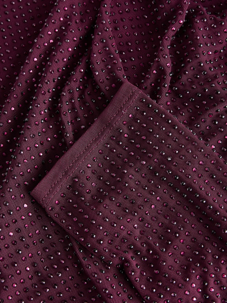 Burgundy Red Sparkle Embellished Cowl Back Mini Dress - Image 8 of 8