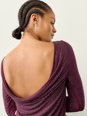 Burgundy Red Sparkle Embellished Cowl Back Mini Dress - Image 6 of 8