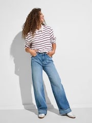 ONLY Blue Ella Mid Waist Wide Leg Fold Up Jeans - Image 1 of 5