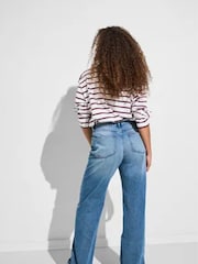 ONLY Blue Ella Mid Waist Wide Leg Fold Up Jeans - Image 2 of 5