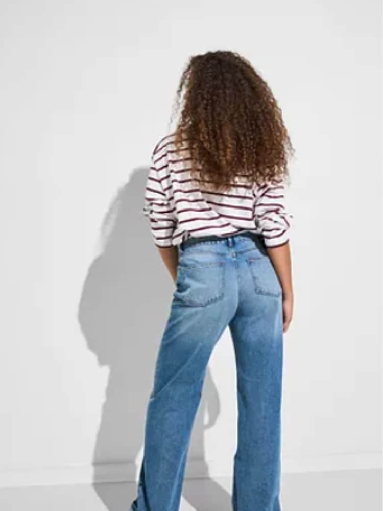 ONLY Blue Ella Mid Waist Wide Leg Fold Up Jeans - Image 2 of 5 ONLY Blue Ella Mid Waist Wide Leg Fold Up Jeans - Image 2 of 5