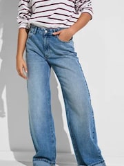 ONLY Blue Ella Mid Waist Wide Leg Fold Up Jeans - Image 3 of 5