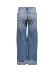 ONLY Blue Ella Mid Waist Wide Leg Fold Up Jeans - Image 5 of 5