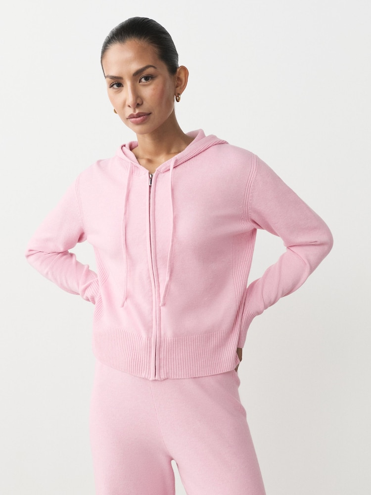 وردي فاتح - Super Soft Co-Ord Knitted Zip Through Hoodie - صورة 1 من 9