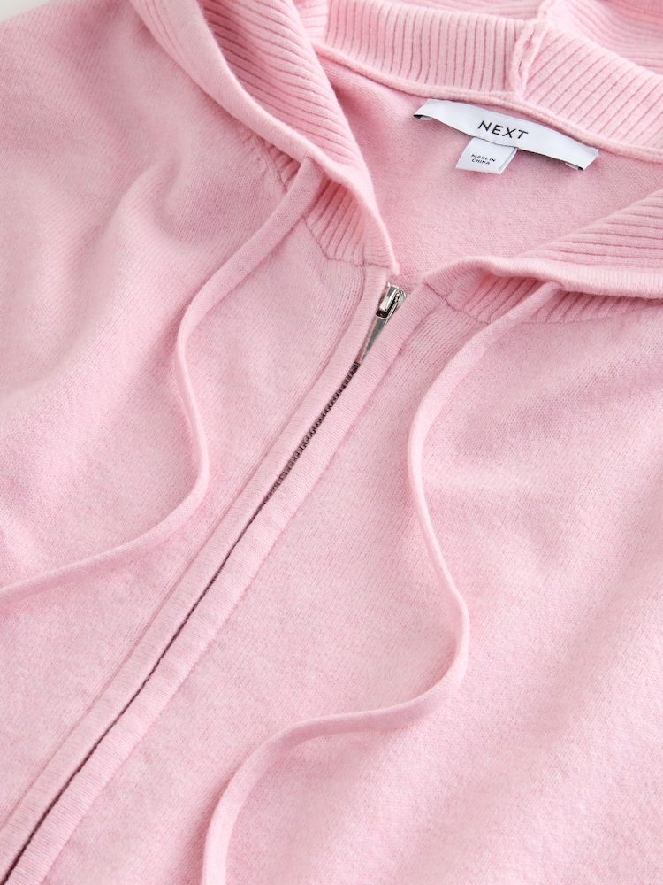 وردي فاتح - Super Soft Co-Ord Knitted Zip Through Hoodie - صورة 9 من 9