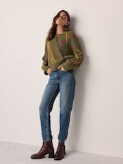 Khaki Green Argyle Check Neppy Jumper - Image 2 of 5