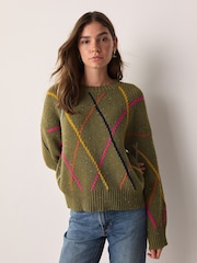 Khaki Green Argyle Check Neppy Jumper - Image 3 of 5