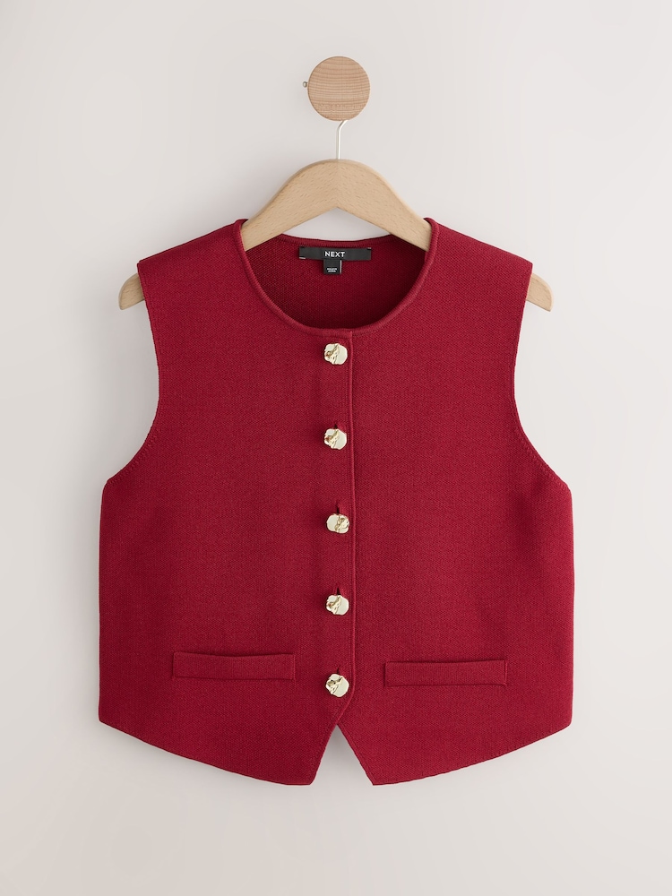 Cherry Red Smart Button Front Waistcoat - Image 1 of 4
