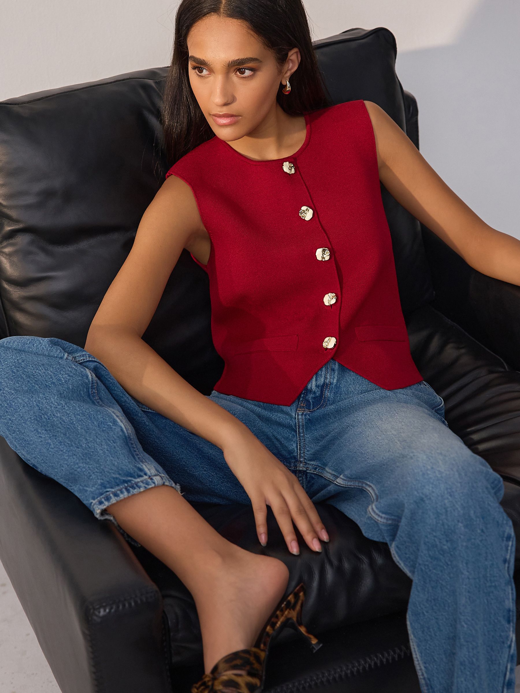Buy Cherry Red Smart Button Front Waistcoat from Next USA