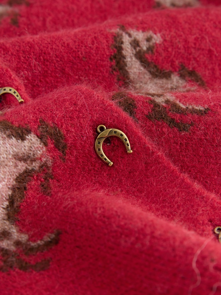 Red Horse Crew Neck Knitted Cardigan - Image 2 of 3
