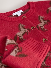 Red Horse Crew Neck Knitted Cardigan - Image 3 of 3