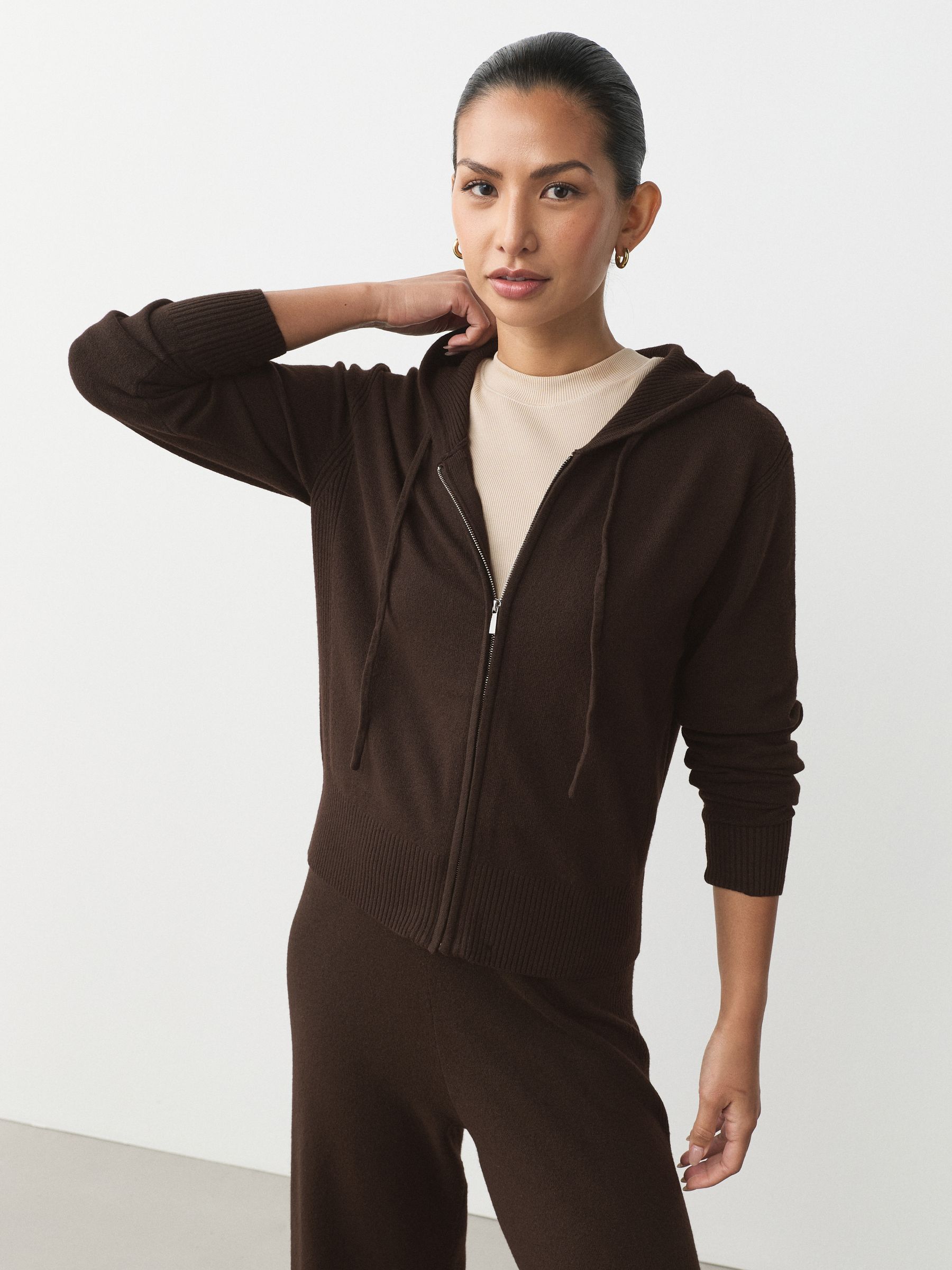 Buy Chocolate Brown Super Soft Co-Ord Knitted Zip Through Hoodie