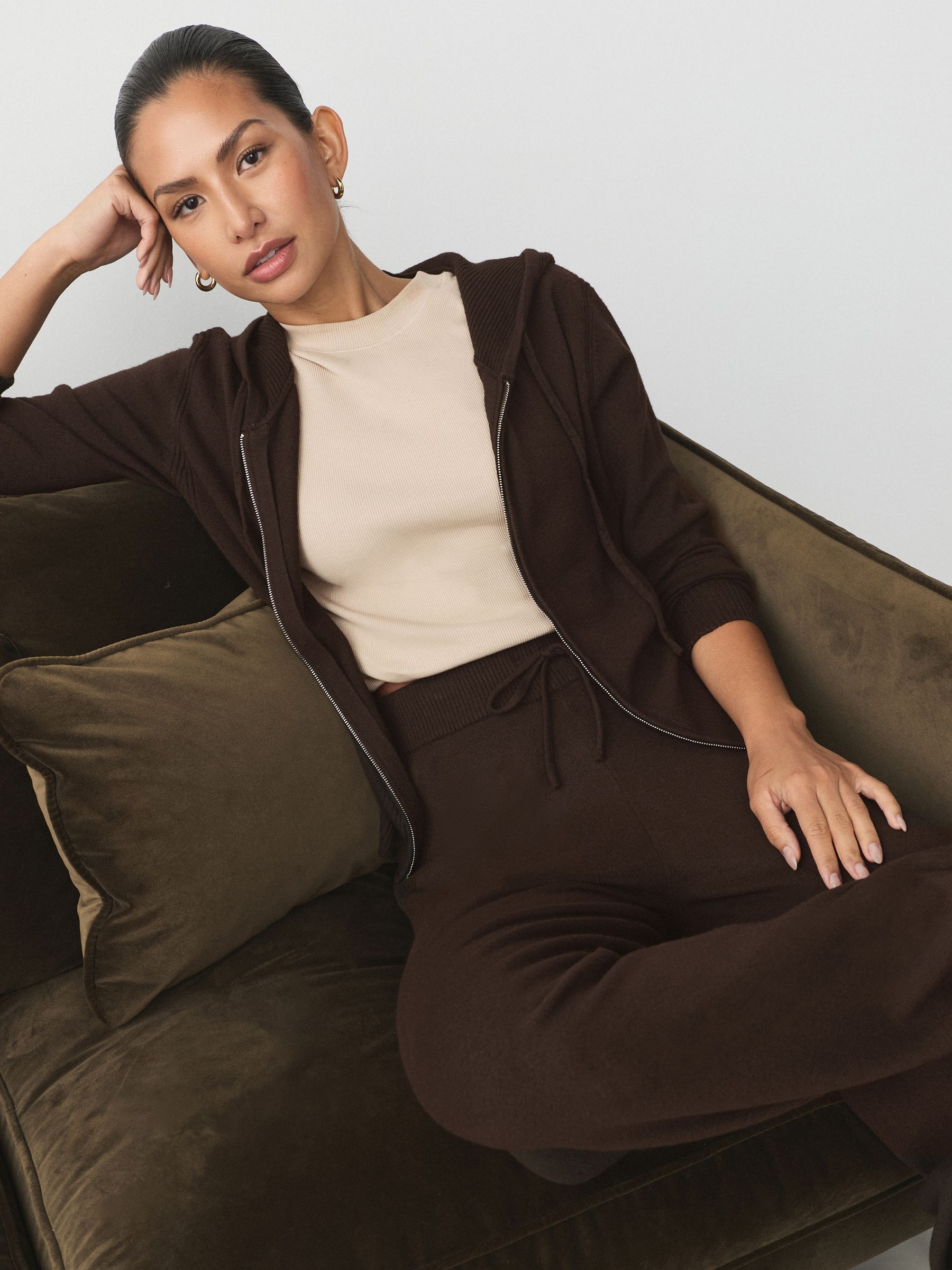 Buy Chocolate Brown Super Soft Co-Ord Knitted Zip Through Hoodie