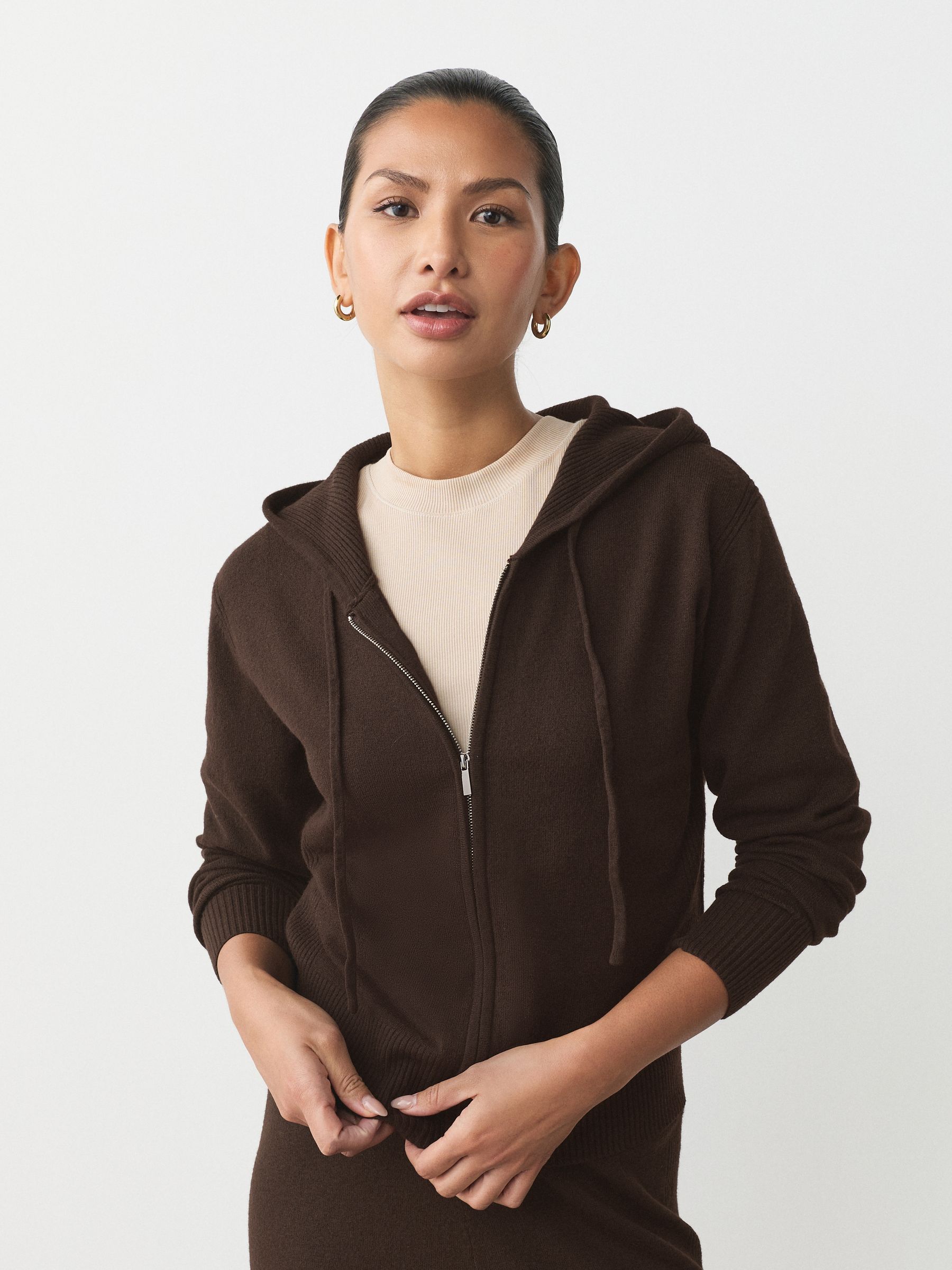 Buy Chocolate Brown Super Soft Co-Ord Knitted Zip Through Hoodie
