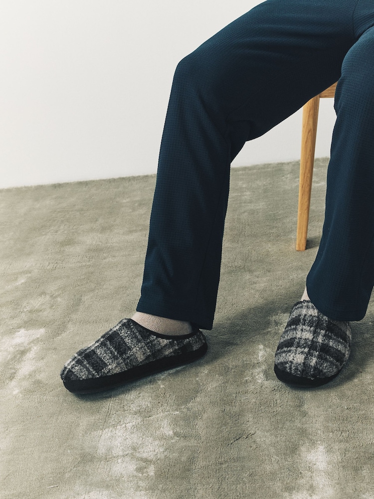 Grey Check Mule Slippers - Image 1 of 7 Grey Check Mule Slippers - Image 1 of 7