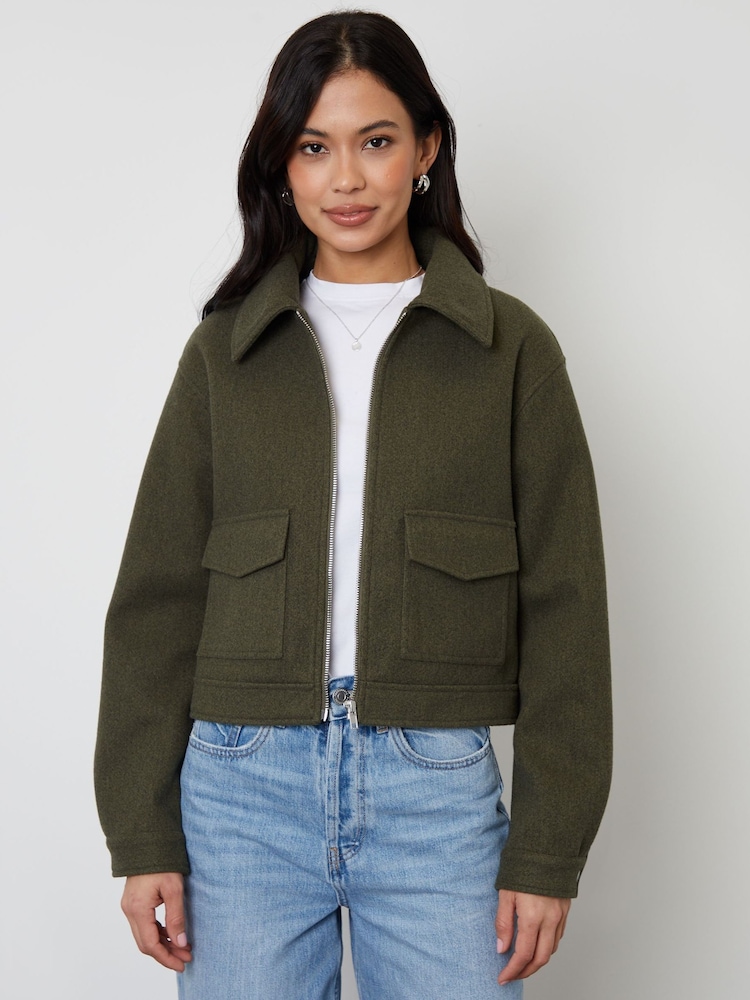 Grün - Threadbare Faux Wool Collared Harrington Jacket - Bild 1 von 4 Grün - Threadbare Faux Wool Collared Harrington Jacket - Bild 1 von 4