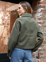 Threadbare Green Faux Wool Collared Harrington Jacket - Image 3 of 4