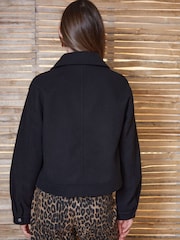 Threadbare Black Faux Wool Collared Harrington Jacket - Image 2 of 4