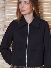 Threadbare Black Faux Wool Collared Harrington Jacket - Image 3 of 4