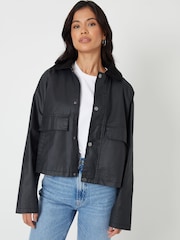 Threadbare Black Waxed Jacket with Concealed Hood - Image 1 of 5