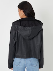 Threadbare Black Waxed Jacket with Concealed Hood - Image 2 of 5