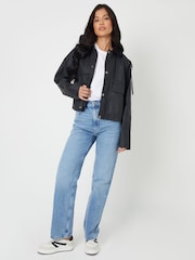 Threadbare Black Waxed Jacket with Concealed Hood - Image 3 of 5